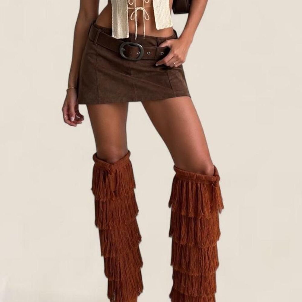 long fringe festival Women's Orange Brown knee high Boots size 7